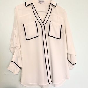 Express Portofino Shirt White Black Trim S